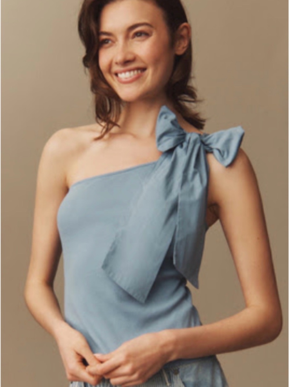 ❤️ NWOT BLUE ANTHROPOLOGIE SUNDAY IN BROOKLYN ONE-SHOULDER BOW TANK - MEDIUM